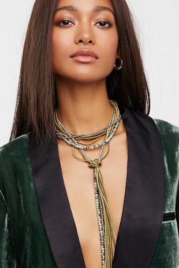 Leather X Raw Stone Bolo Necklace By Rush By Denis & Charles At Free People
